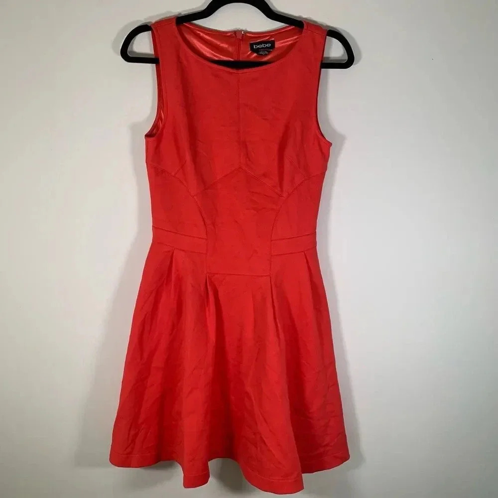 bebe Dress Women’s Small Coral Fit & Flare Above Knee Length Dress